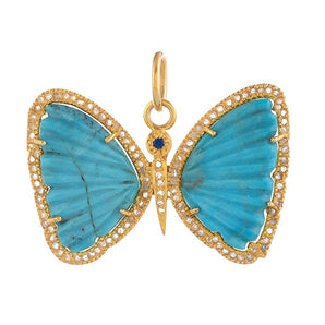 Pave Diamond & Turquoise With Blue Sapphire Butterfly Pendant, (DPL-2569)