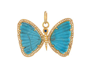 Pave Diamond & Turquoise With Blue Sapphire Butterfly Pendant, (DPL-2569)