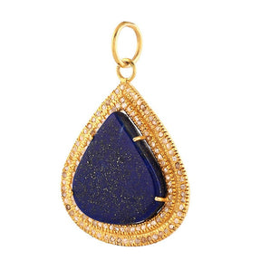 Pave Diamond & Lapis Tear Drop Pendant, (DPM-1336)