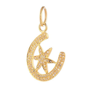 Pave Diamond Horse Shoe With Star Pendant, (DPM-1315)