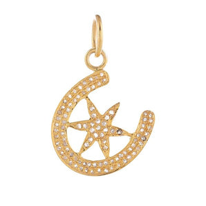 Pave Diamond Horse Shoe With Star Pendant, (DPM-1315)