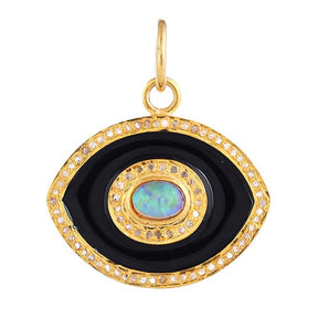 Pave Diamond & Opal Enamel Evil Eye Pendant, (DPM-1335)