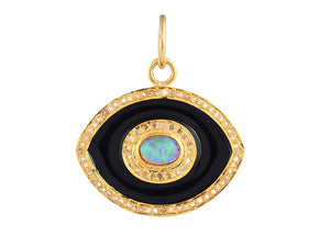 Pave Diamond & Opal Enamel Evil Eye Pendant, (DPM-1335)