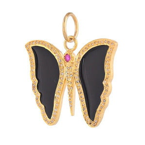 Pave Diamond & Ruby Enamel Butterfly Pendant, (DPM-1346)