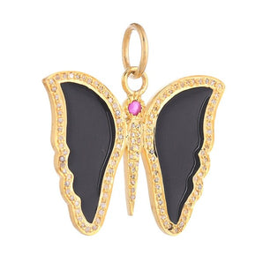 Pave Diamond & Ruby Enamel Butterfly Pendant, (DPM-1346)