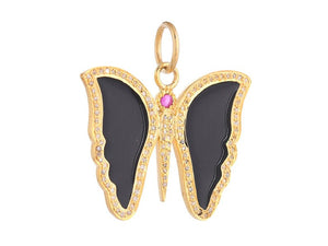 Pave Diamond & Ruby Enamel Butterfly Pendant, (DPM-1346)