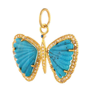 Pave Diamond & Turquoise With Blue Sapphire Butterfly Pendant, (DPM-1345)