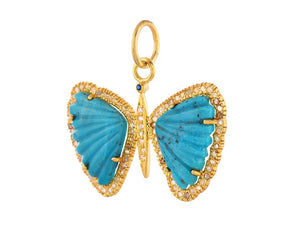 Pave Diamond & Turquoise With Blue Sapphire Butterfly Pendant, (DPM-1345)