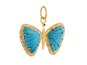 Pave Diamond & Turquoise With Blue Sapphire Butterfly Pendant, (DPM-1345)