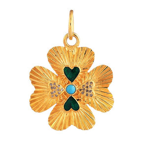 Pave Diamond & Turquoise Four Leaf Clover Pendant, (DPM-1333)