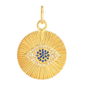 Pave Diamond & Blue Sapphire Fluted Evil Eye Pendant, (DPM-1320)