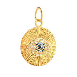 Pave Diamond & Blue Sapphire Fluted Evil Eye Pendant, (DPM-1320)