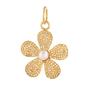 Pave Diamond & Freshwater Pearl Flower Pendant, (DPM-1343)