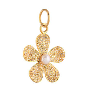 Pave Diamond & Freshwater Pearl Flower Pendant, (DPM-1343)