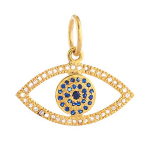 Pave Diamond & Blue Sapphire Evil Eye Pendant, (DPM-1338)