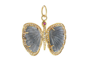 Pave Diamond & Labradorite Large Butterfly Pendant, (DPM-1306)