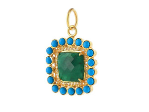 Pave Diamond & Emerald, Turquoise Pendant, (DPM-1283)