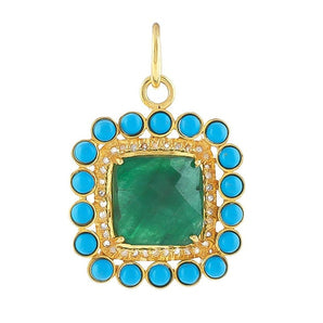 Pave Diamond & Emerald, Turquoise Pendant, (DPM-1283)