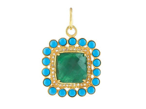 Pave Diamond & Emerald, Turquoise Pendant, (DPM-1283)