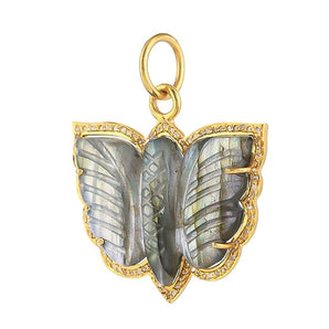 Pave Diamond & Labradorite Butterfly Pendant, (DPM-1284)