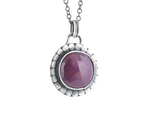 Sterling Silver Ruby Handcrafted Artisan Round Pendant, (SP-5834)