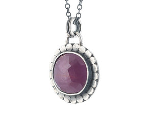 Sterling Silver Ruby Handcrafted Artisan Round Pendant, (SP-5834)