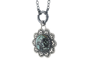 Sterling Silver Turquoise Large Flower Pendant, (SP-5807)