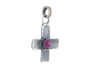 Sterling Silver Ruby Handcrafted Artisan Cross Pendant, (SP-5844)