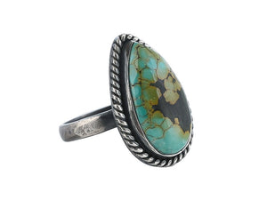 Sterling Silver Turquoise Drop Shape 7 US Ring , (SR-1)