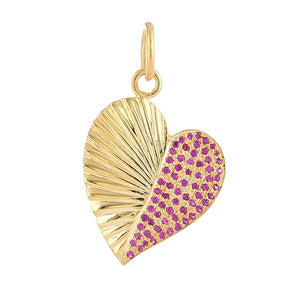 Sterling Silver Fluted Ruby Love Heart Pendant, (DPM-1310)