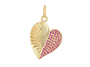 Sterling Silver Fluted Ruby Love Heart Pendant, (DPM-1310)