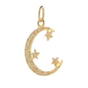 Pave Diamond Crescent Moon Star Pendant, (DPM-1294)