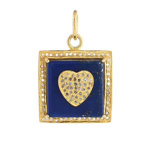 Pave Diamond & Lapis Love Heart Pendant, (DPM-1280)