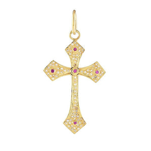 Pave Diamond & Ruby Filigree Cross Pendant, (DPM-1300)