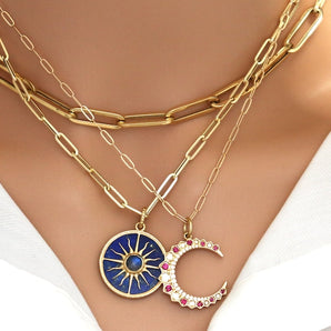 14K Solid Gold Lapis Sun Pendant, (14K-DP-035)