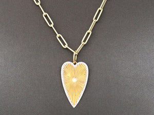14K Solid Gold Pave Elongated Diamond Heart Pendant, (14K-DP-041)