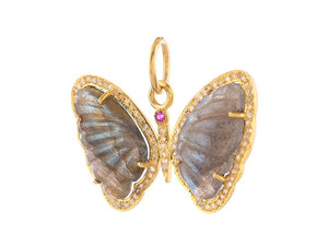 Pave Diamond & Labradorite Butterfly Pendant, (DPL-2579)