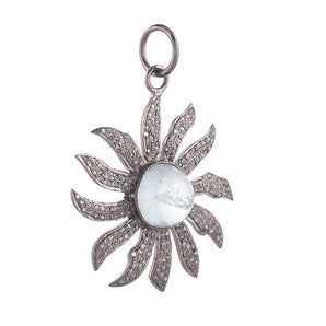 Pave Diamond & Aquamarine Sunburst Pendant, (DPL-2573)