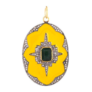 Pave Diamond & Emerald Enamel Pendant, (DPL-2577)