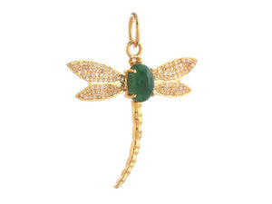Pave Diamond & Emerald DragonFly Pendant, (DPL-2570)