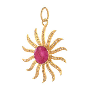 Pave Diamond & Ruby Sunburst Pendant, (DPL-2571)