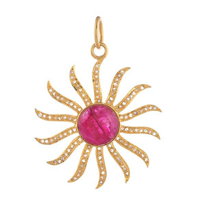 Pave Diamond & Ruby Sunburst Pendant, (DPL-2571)