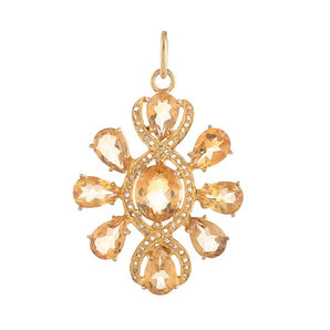 Pave Diamond & Citrine Flower Pendant, (DPL-2575)