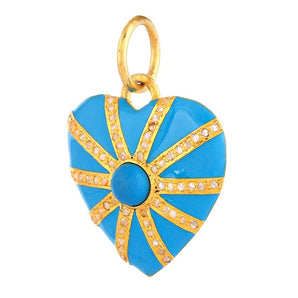 Pave Diamond & Turquoise Enamel Heart Pendant, (DPM-1328)