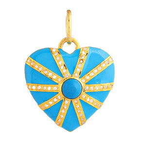 Pave Diamond & Turquoise Enamel Heart Pendant, (DPM-1328)