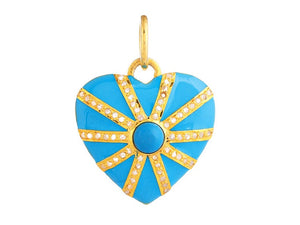 Pave Diamond & Turquoise Enamel Heart Pendant, (DPM-1328)