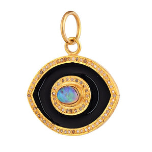 Pave Diamond & Opal Enamel Evil Eye Pendant, (DPM-1335)