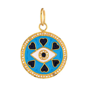 Pave Diamond & Amethyst Enamel Evil Eye Pendant, (DPM-1326)