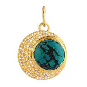 Pave Diamond & Turquoise Moon Pendant, (DPM-1314)