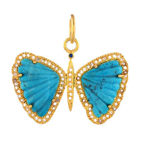 Pave Diamond & Turquoise With Blue Sapphire Butterfly Pendant, (DPM-1345)